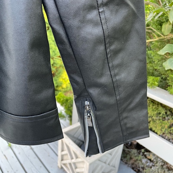 Faux Leather Moto Jacket Black Zip Up Belted - Picture 9 of 13